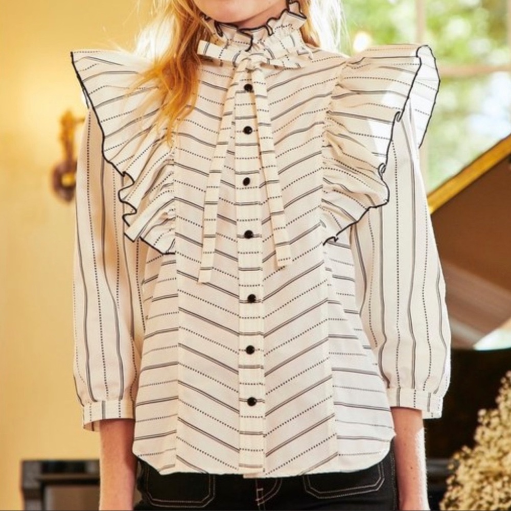 Hunter Bell NWT Taylor stripped Ruffle Button Down